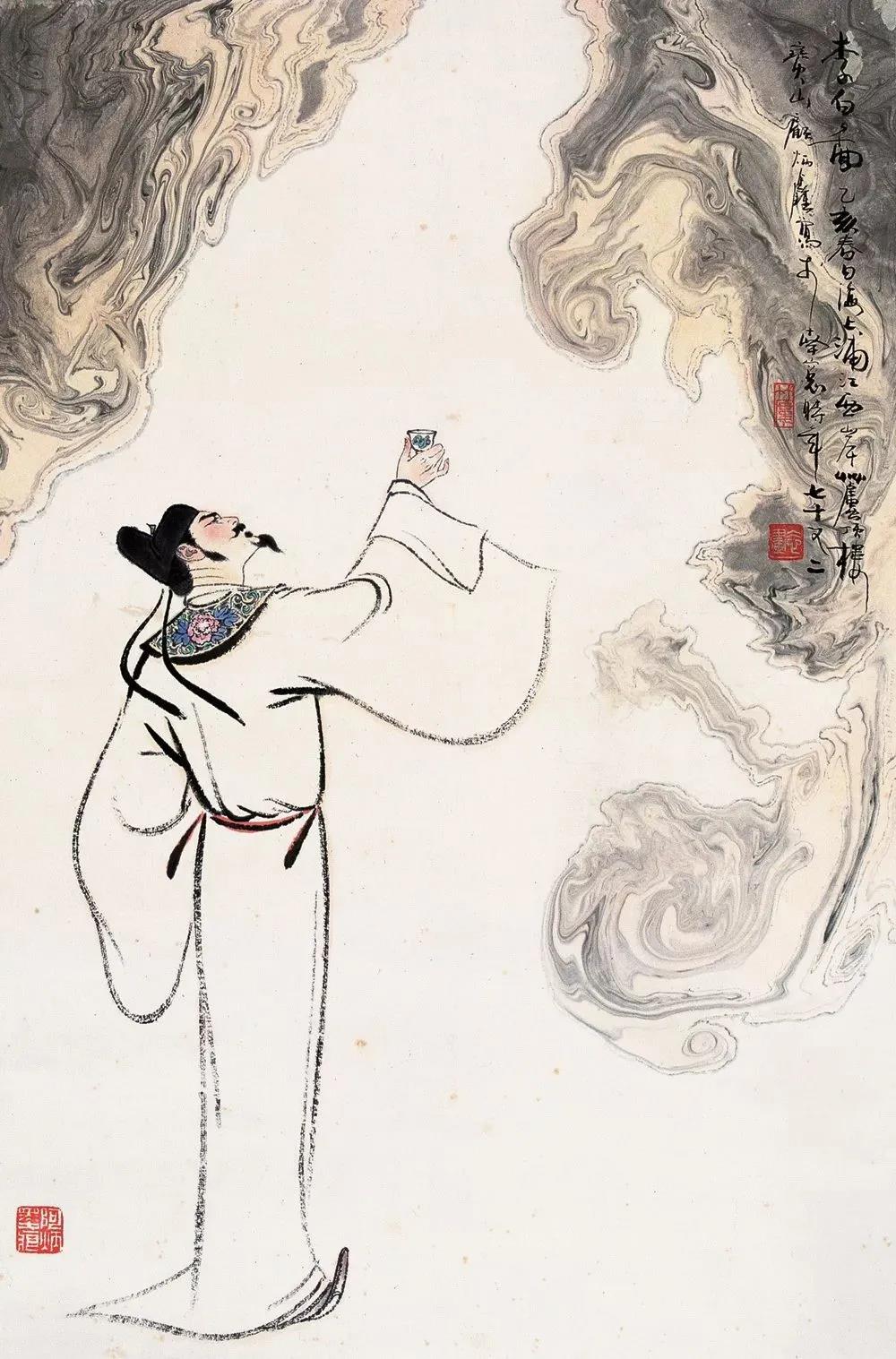 ▲“詩仙”李白勸自己喝酒：“舉杯邀明月，對飲成三人”。（圖片來源：三聯(lián)生活周刊）