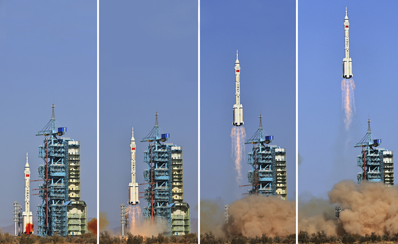 2023年10月26日，神舟十七號載人飛船發(fā)射升空過程（拼版照片）